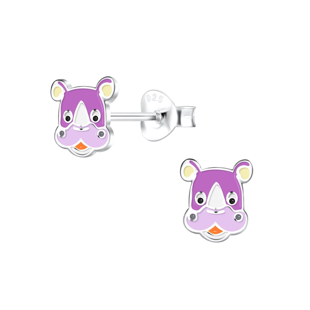 Silver Rhinoceros Stud Earrings