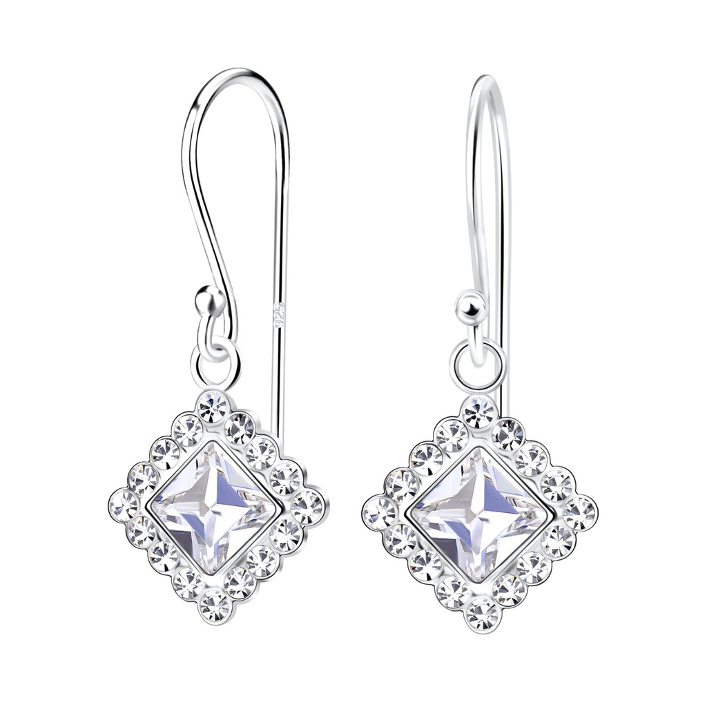 Silver Square Crystal Earrings