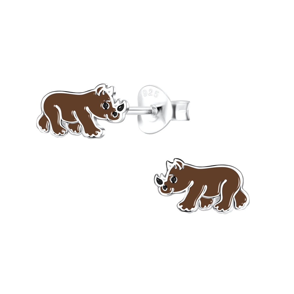 Silver Rhinoceros Stud Earrings