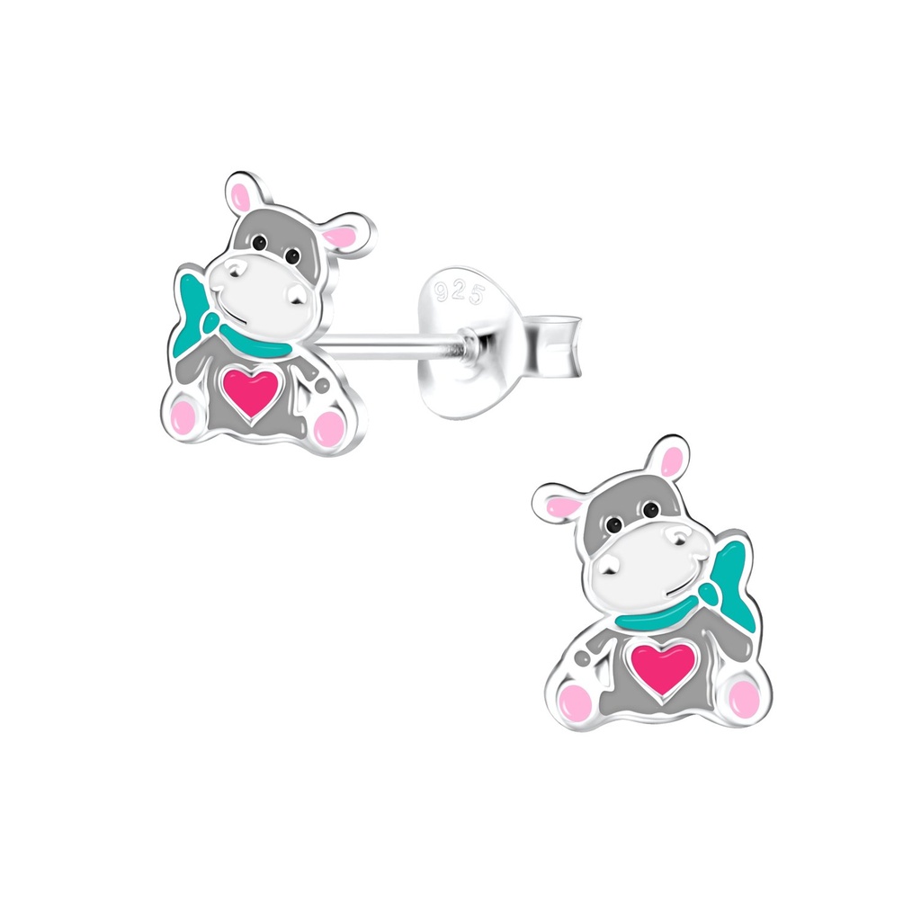 [10021625] Silver Hippopotamus Stud Earrings