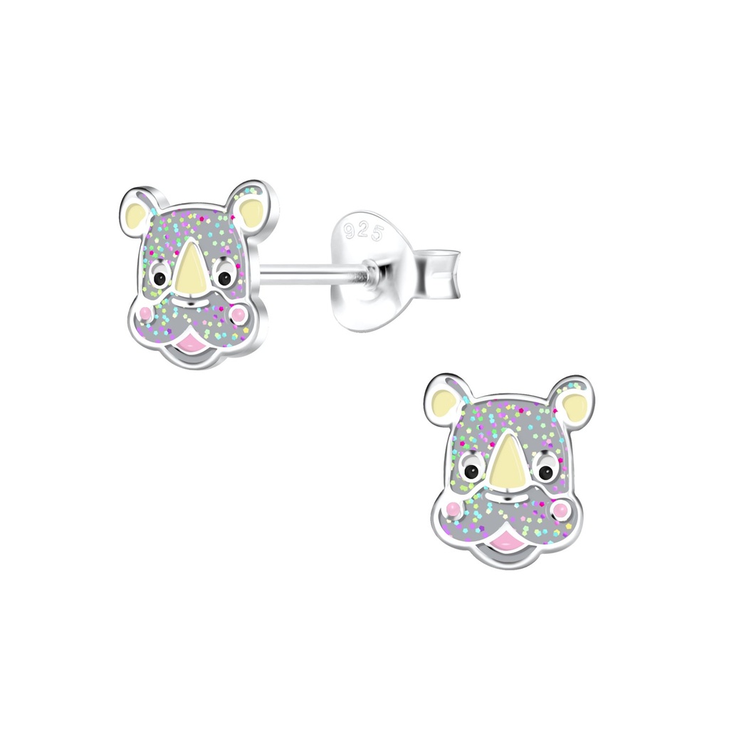 Silver Rhinoceros Stud Earrings