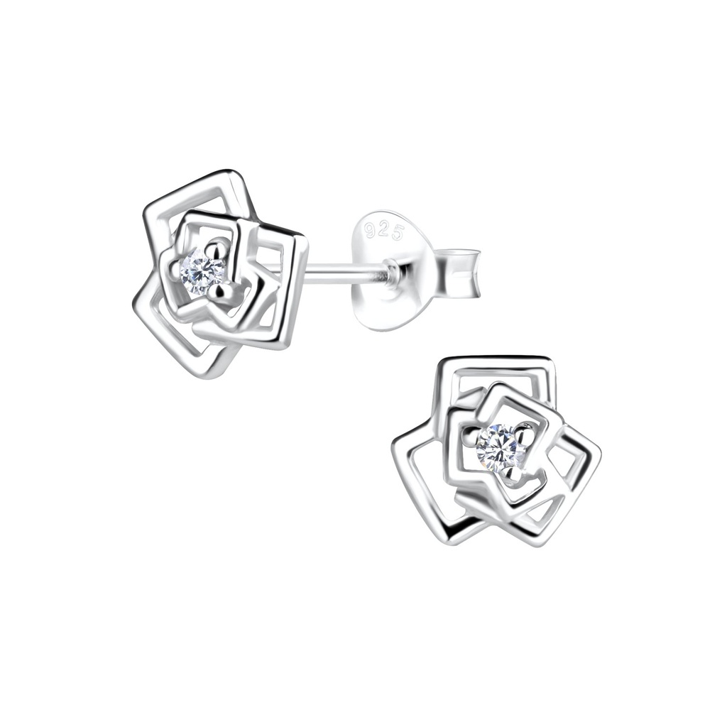 [10021850] Silver Rose Flower Stud Earrings
