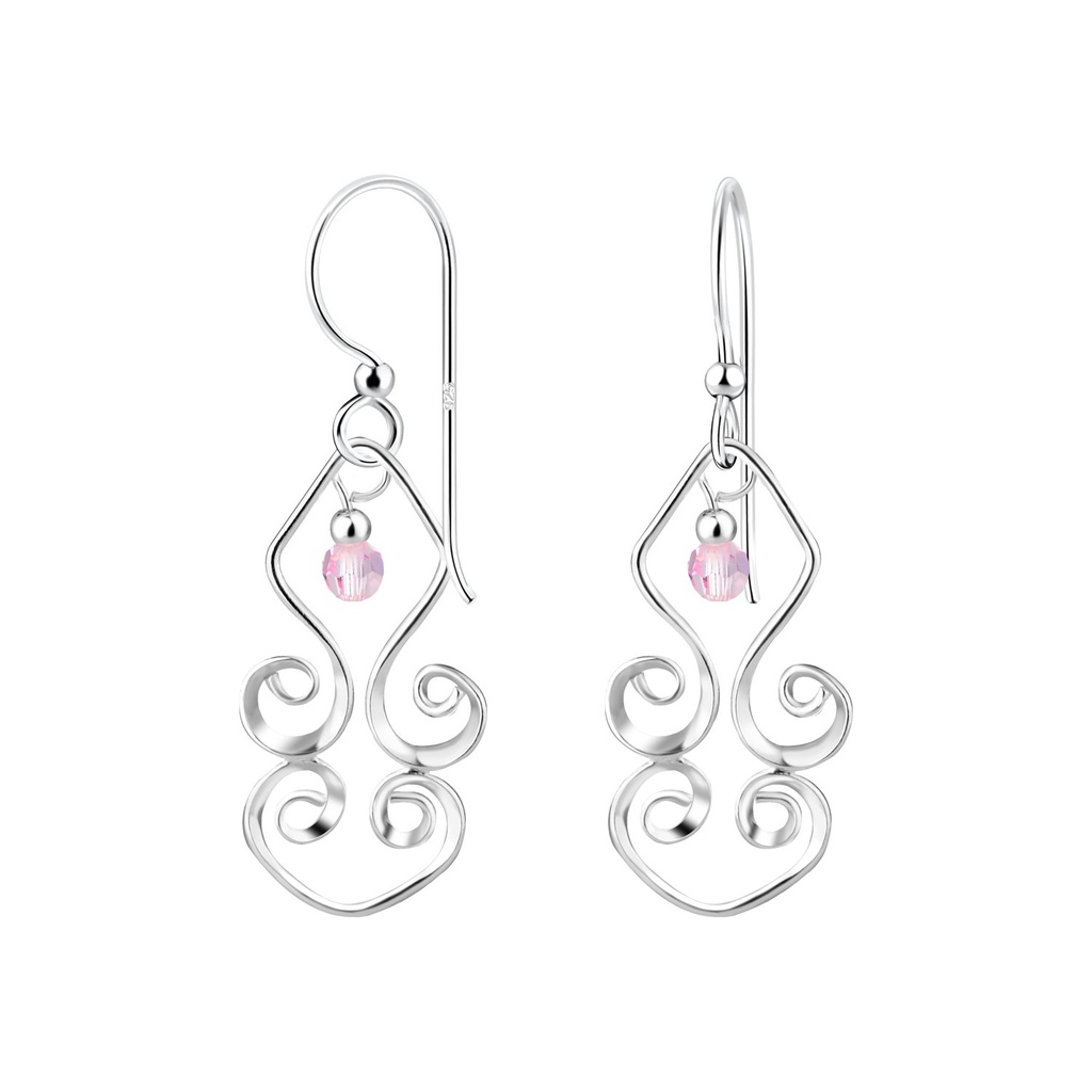 Silver Spiral Earrings with Crystals Bead