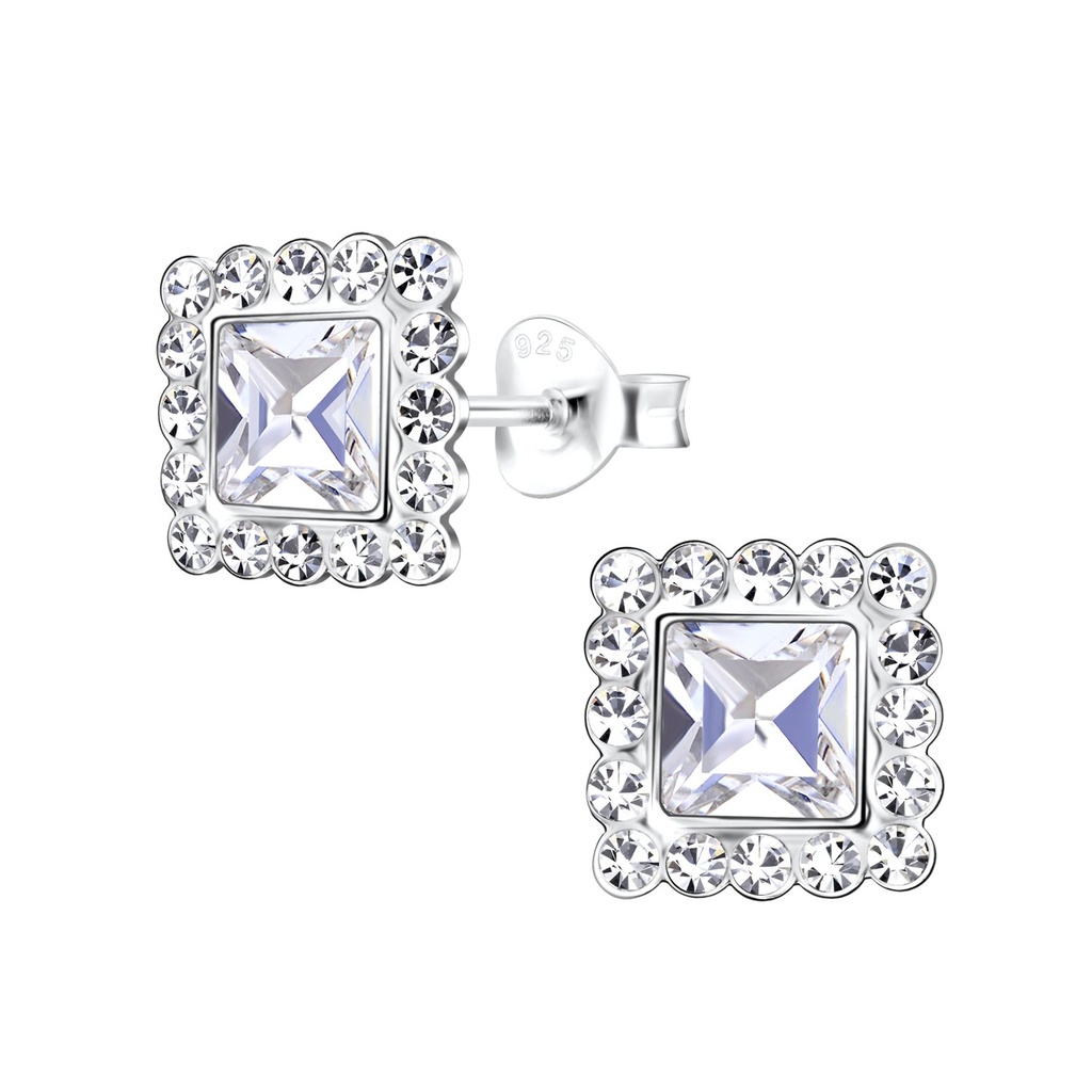 Puces d'oreilles en argent cristal carré