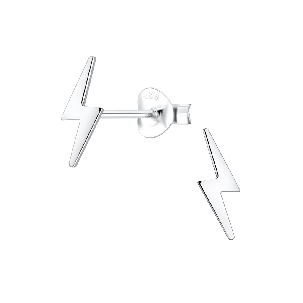 Silver Thunder Bolt Stud Earrings