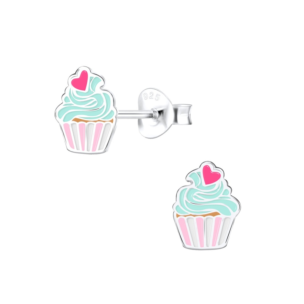 Silver Cupcake Stud Earrings