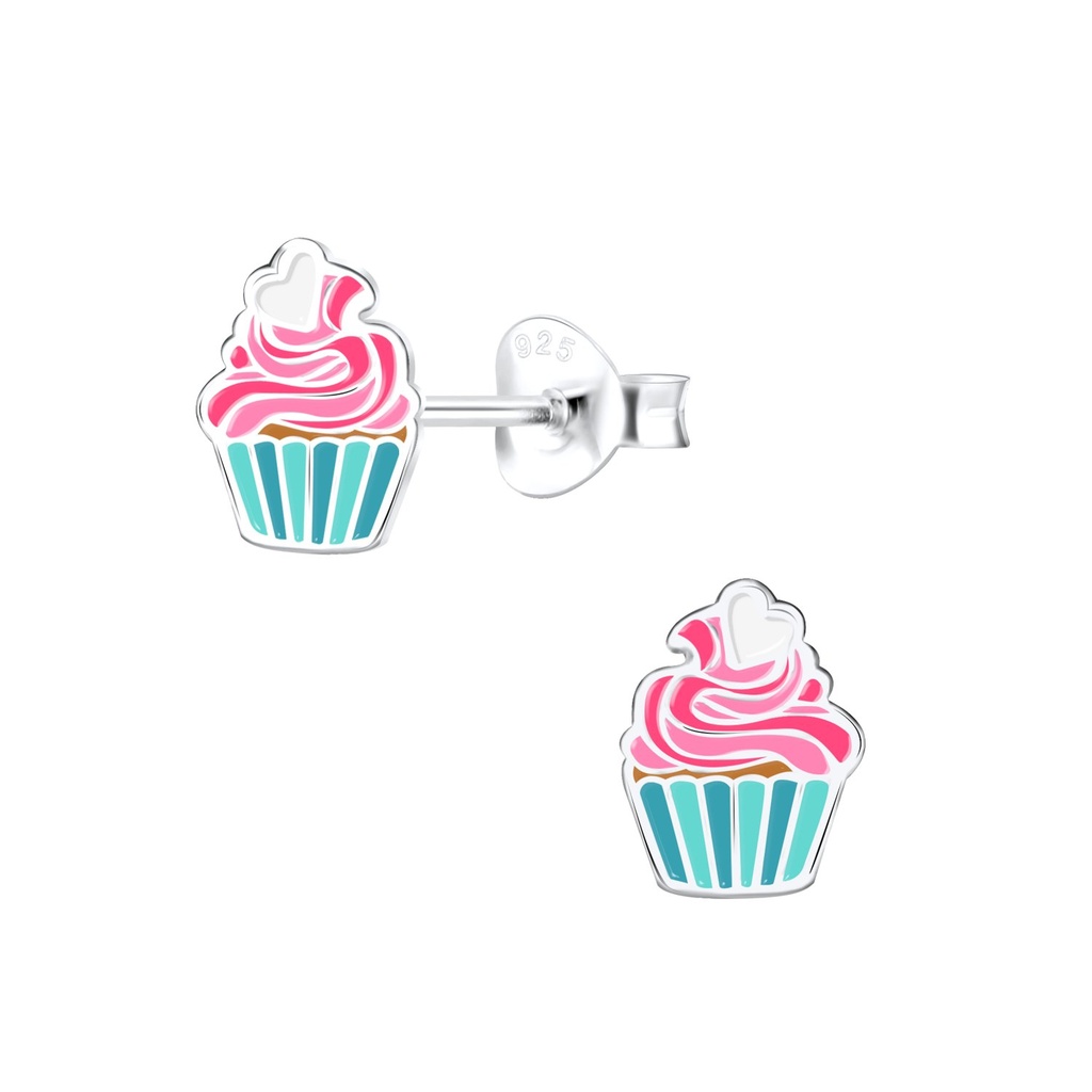 Silver Cupcake Stud Earrings