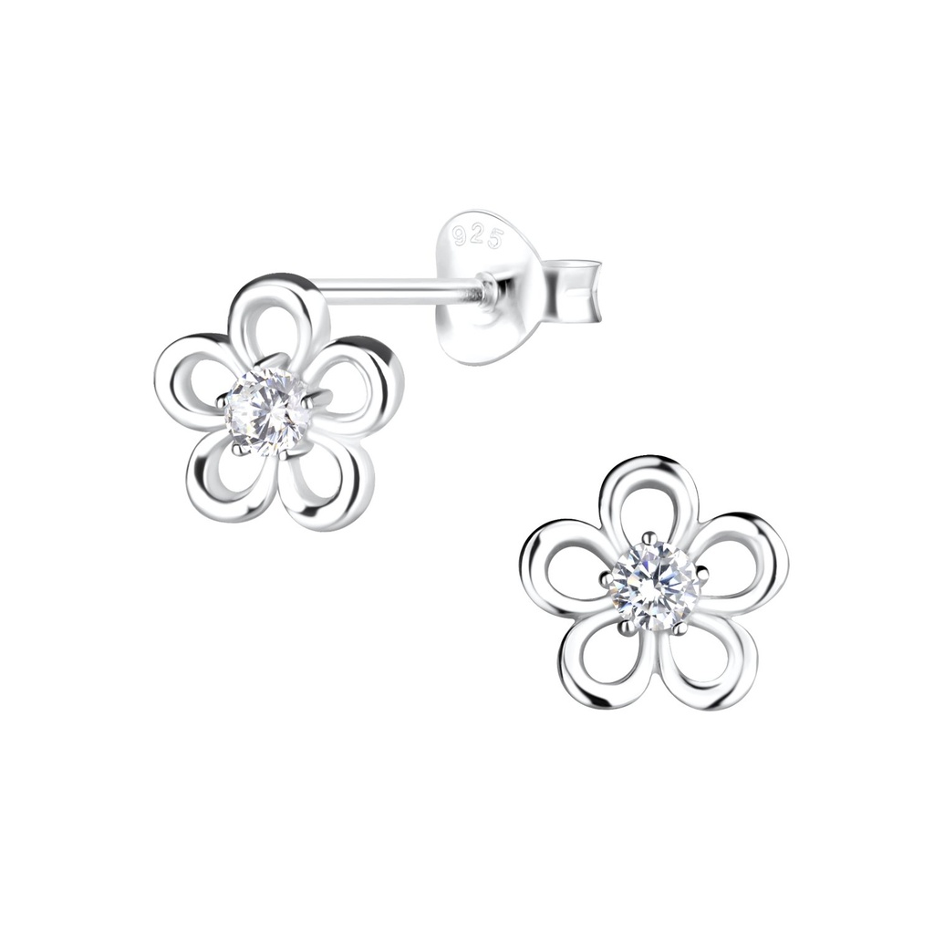 Puces d'oreilles fleur en argent