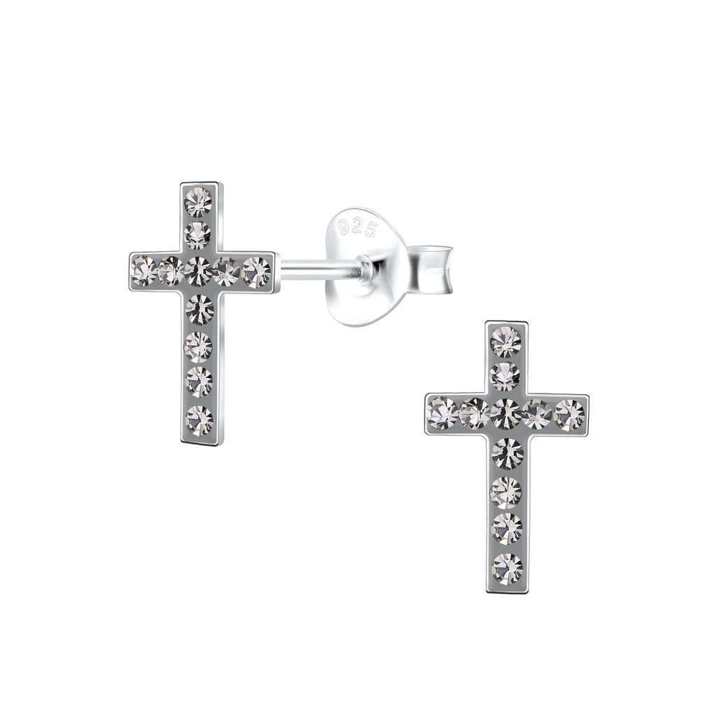 Puces d'oreilles croix en argent cristal