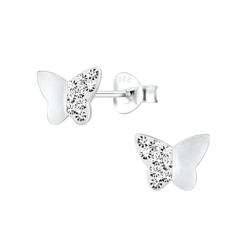 Silver Butterfly Crystal Stud Earrings