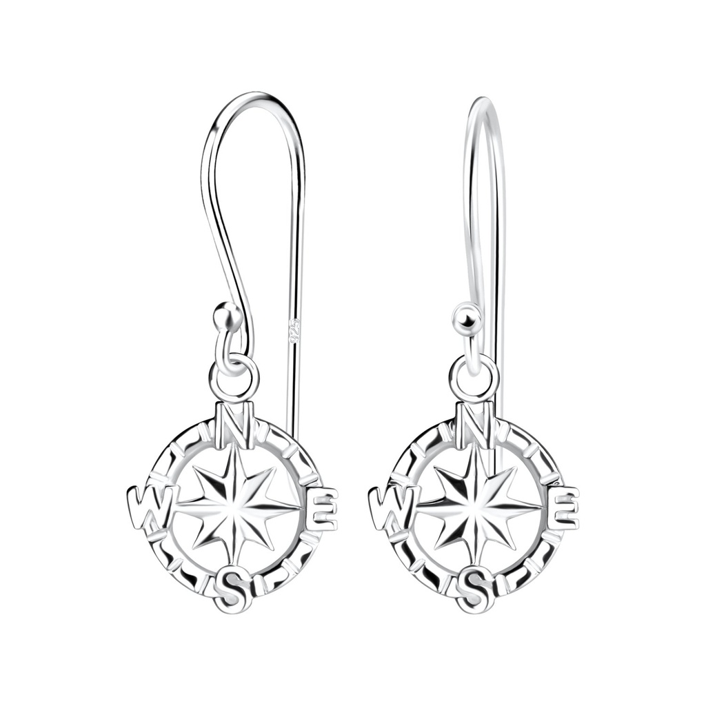 Boucles d'oreilles boussole en argent