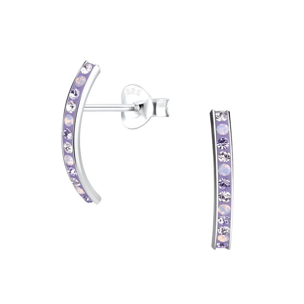 Silver Curved Crystal Stud Earrings
