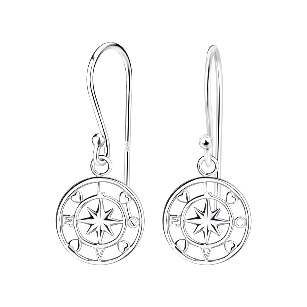 Boucles d'oreilles boussole amour en argent
