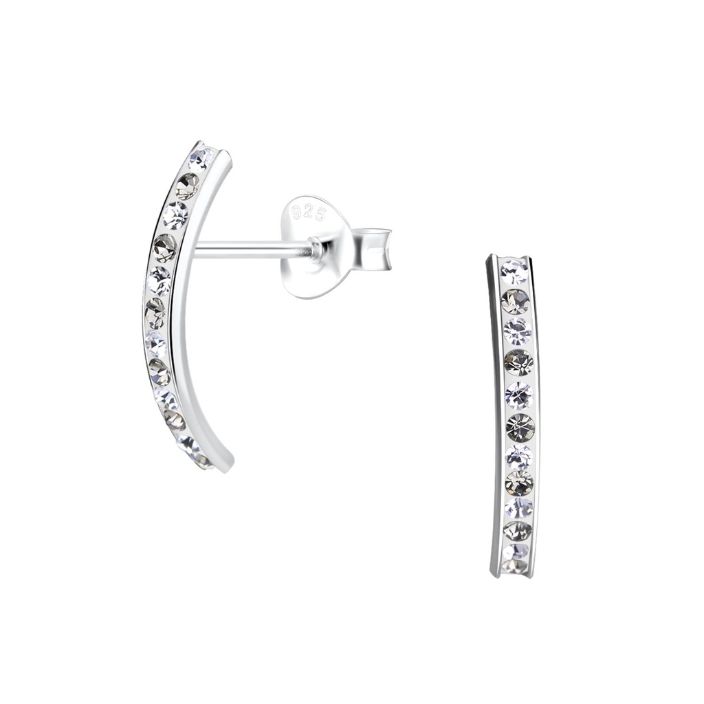 Silver Curved Crystal Stud Earrings