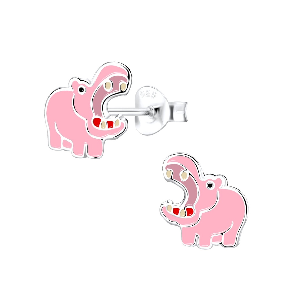 Puces d'oreilles hippopotame en argent