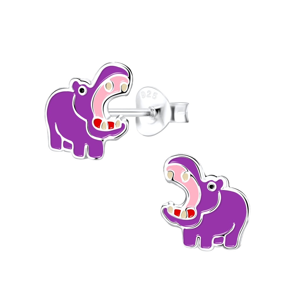 Puces d'oreilles hippopotame en argent