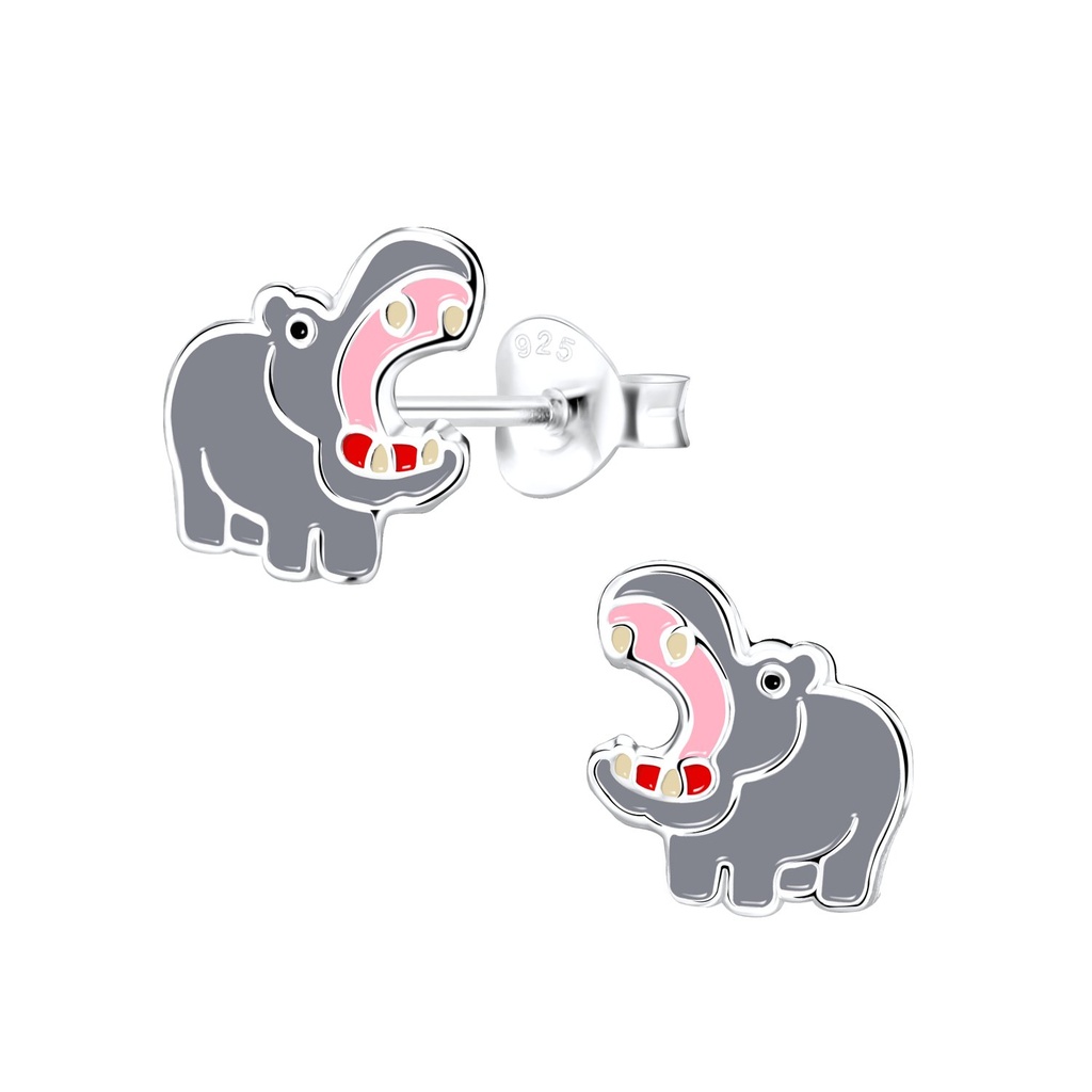Silver Hippopotamus Stud Earrings