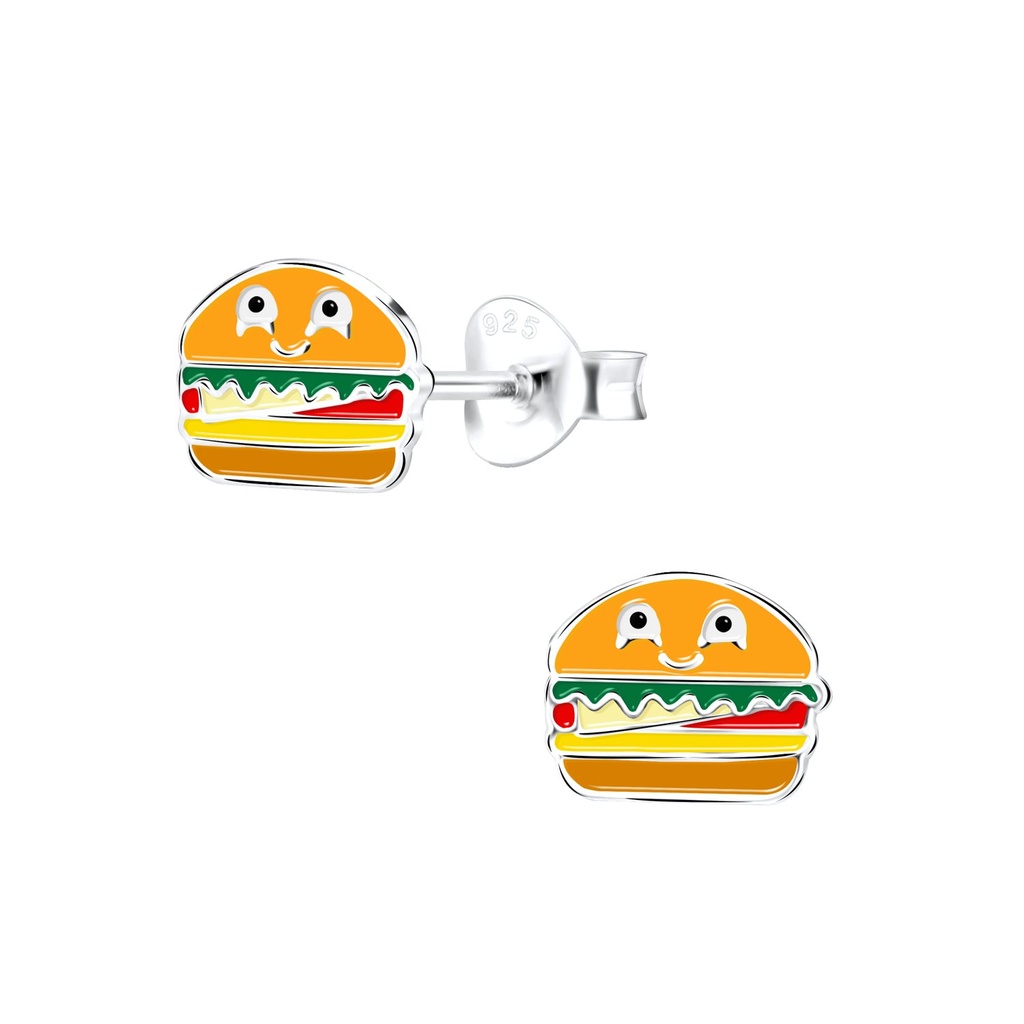 Silver Burger Stud Earrings