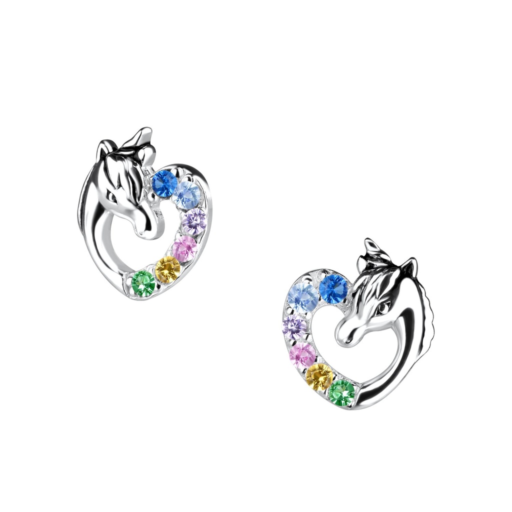 Puces d'oreilles licorne cœur en argent