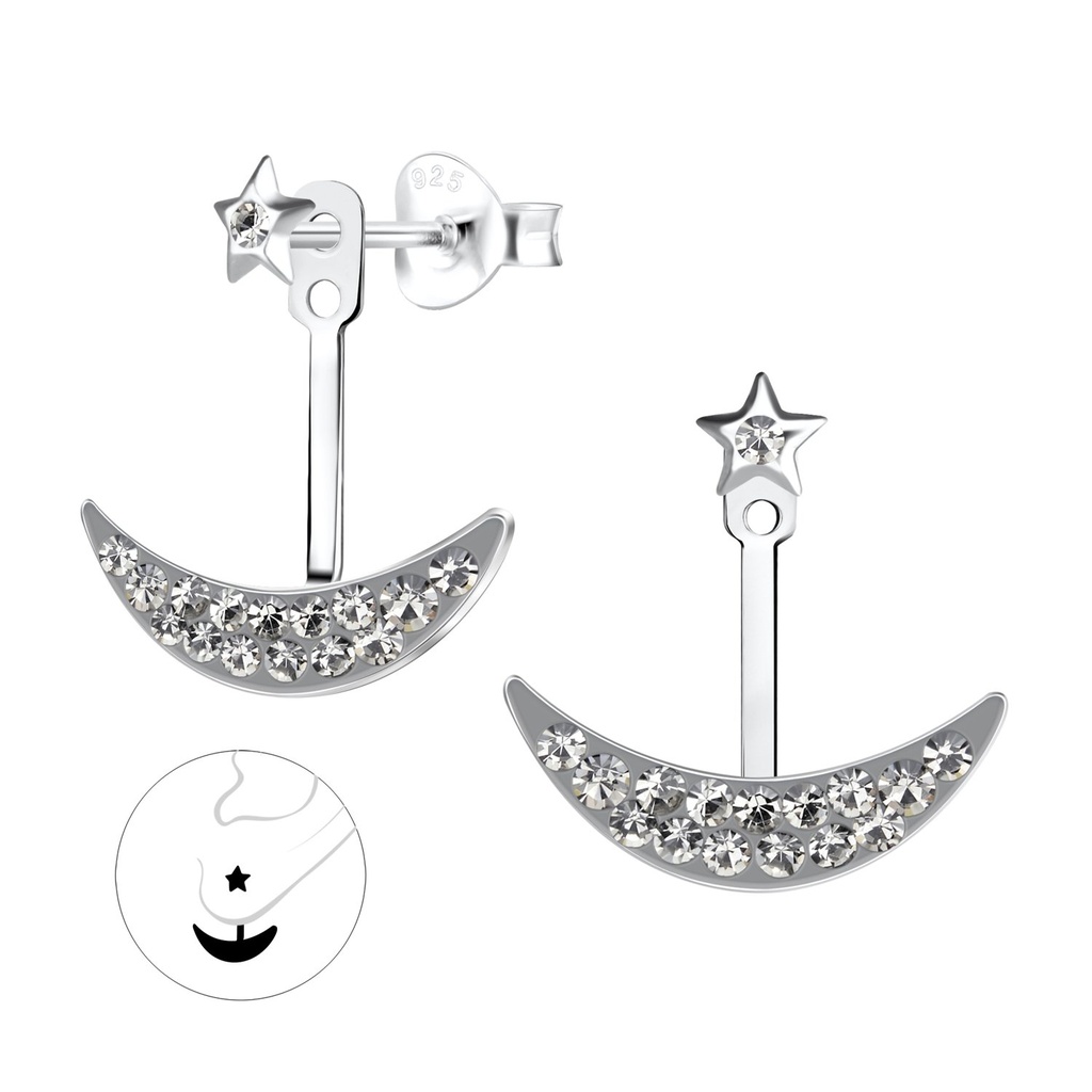 Silver Moon and Star Ear Jacket