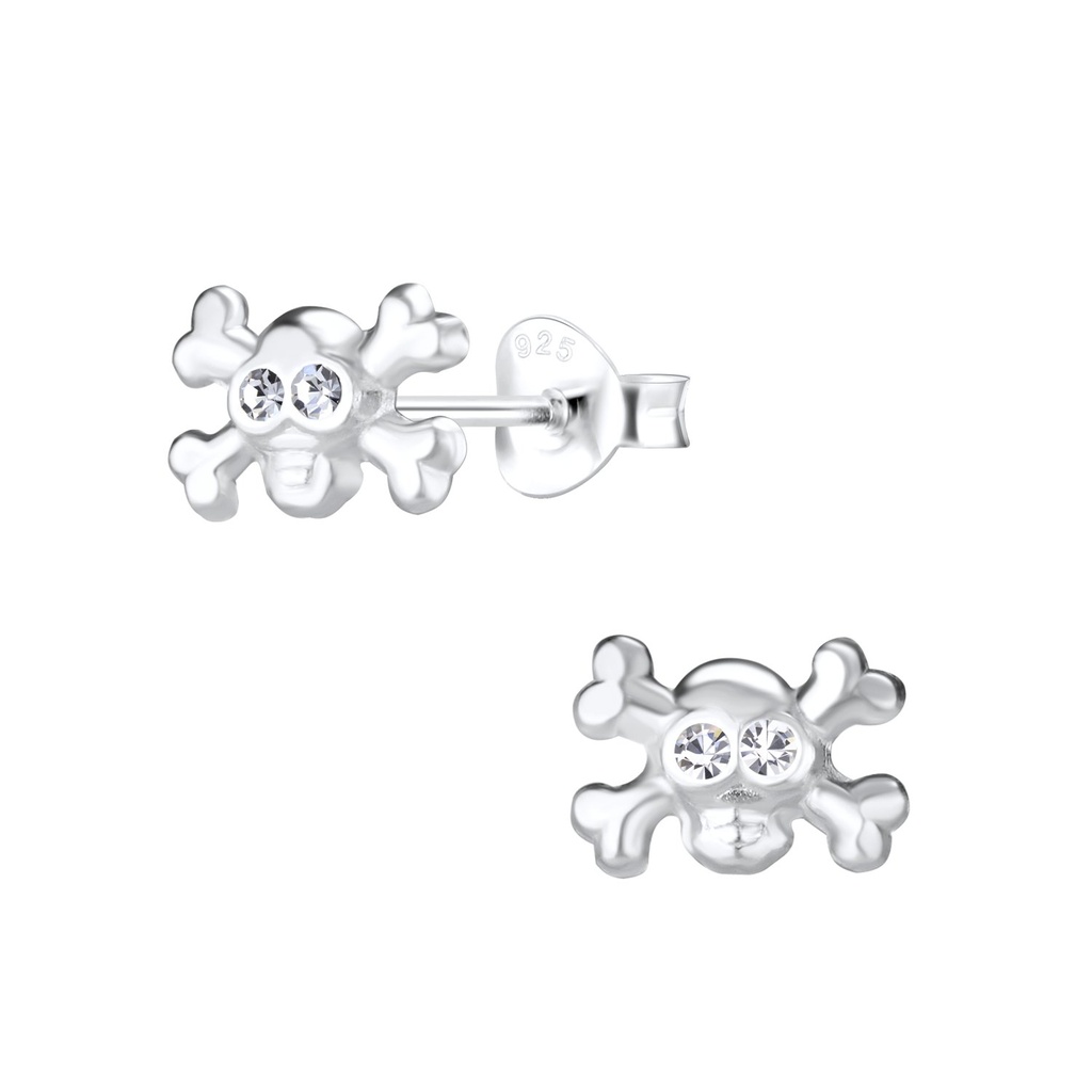 Silver Skull Crystal Stud Earrings