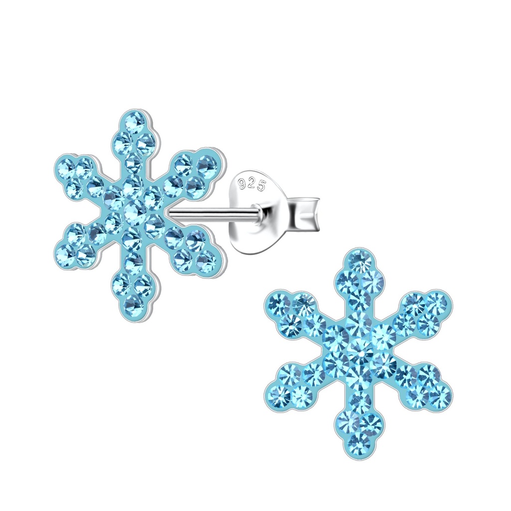 [10020457] Puces d'oreilles flocon de neige en argent cristal (Aqua Bohemica)