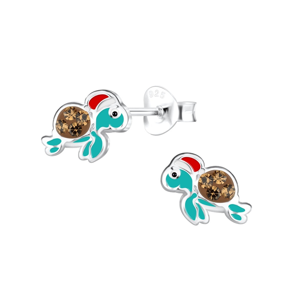 Silver Christmas Turtle Stud Earrings
