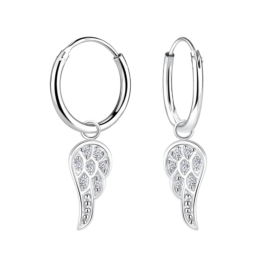 Créoles breloque aile en argent zircon