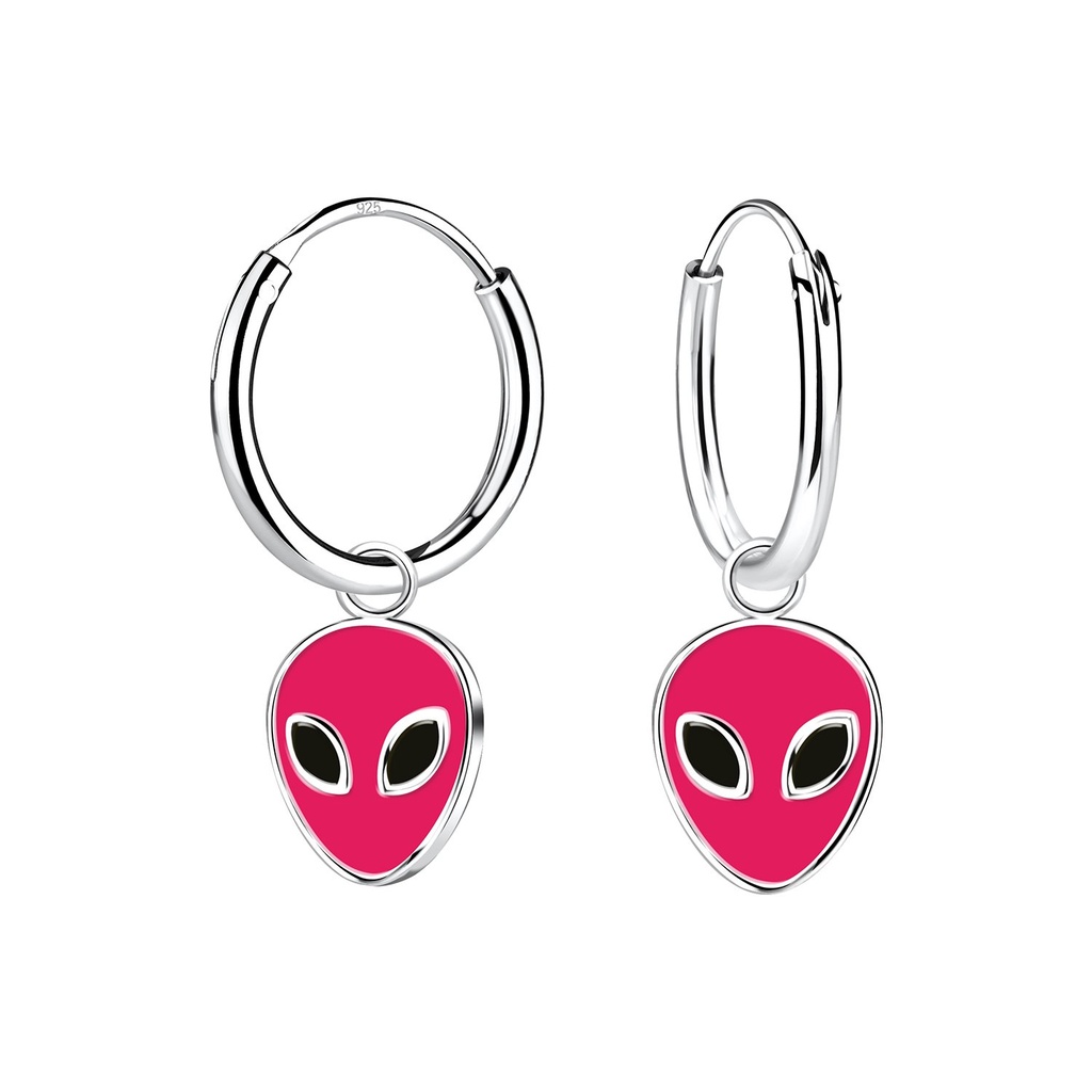 Silver Alien Charm Hoop Earrings