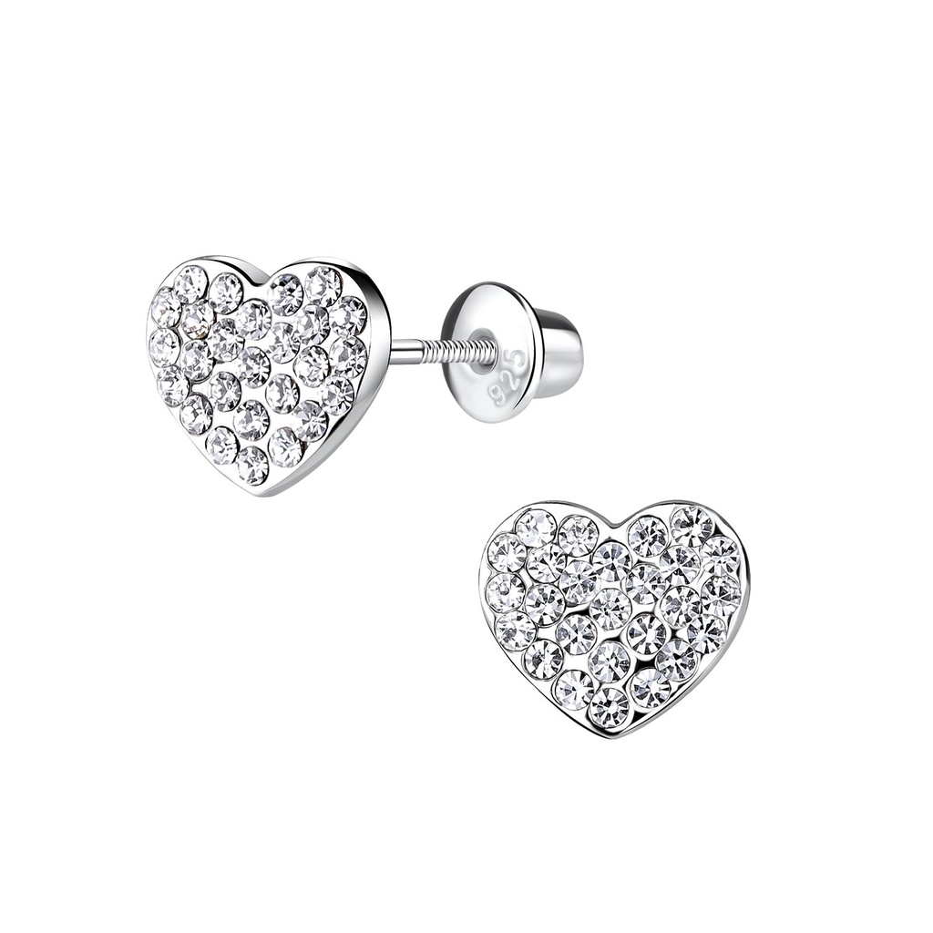 Silver Heart Screw Back Bullet Stud Earrings