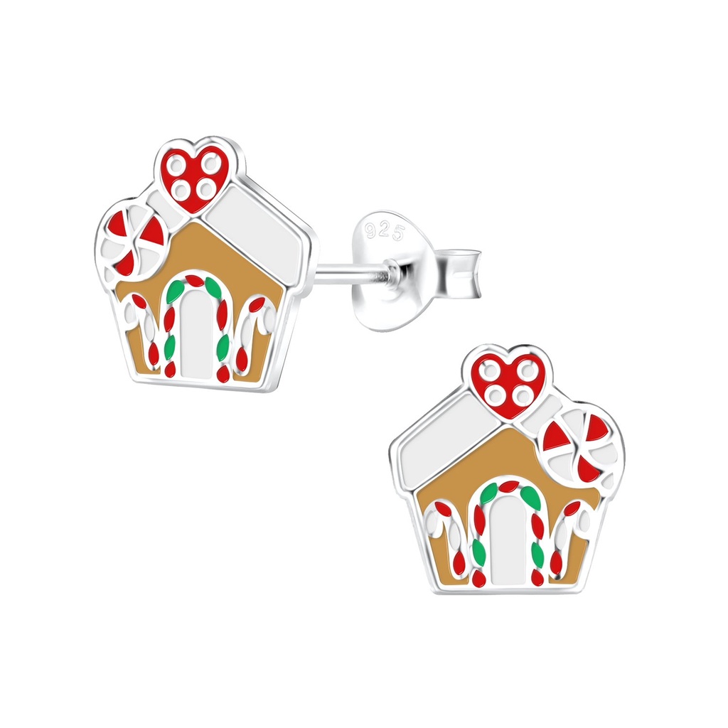 Silver Gingerbread House Stud Earrings