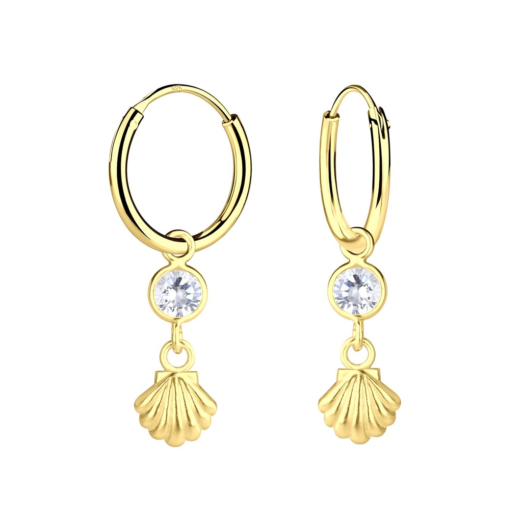 Créoles breloque zircon avec coquillage en argent