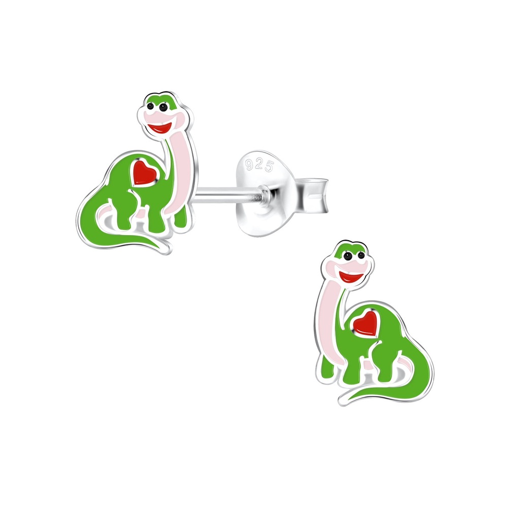 Silver Brachiosaurus Dinosaur Stud Earrings