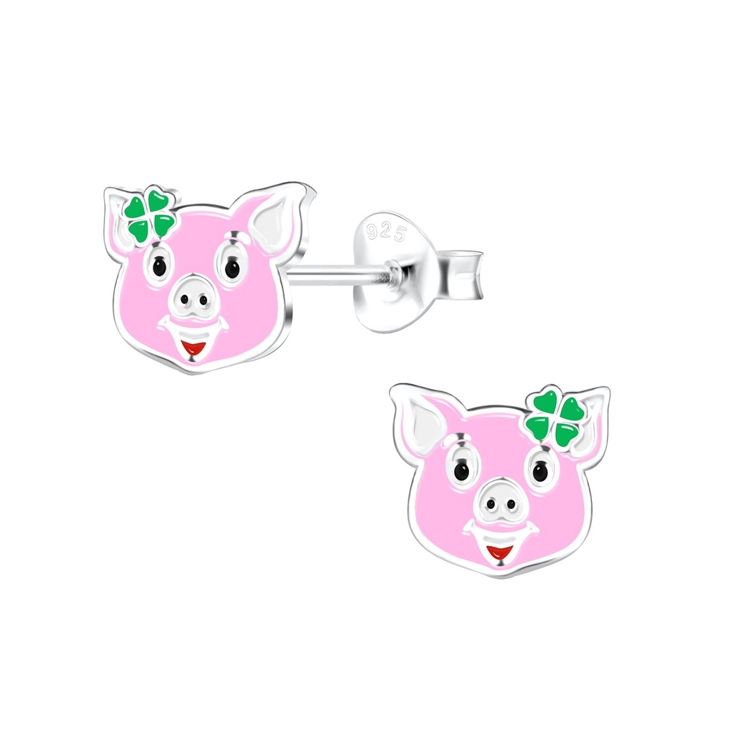Silver Pig Stud Earrings