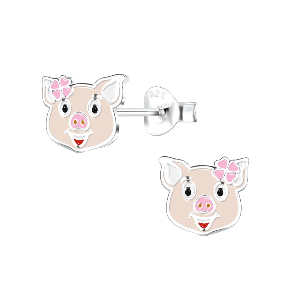 Silver Pig Stud Earrings