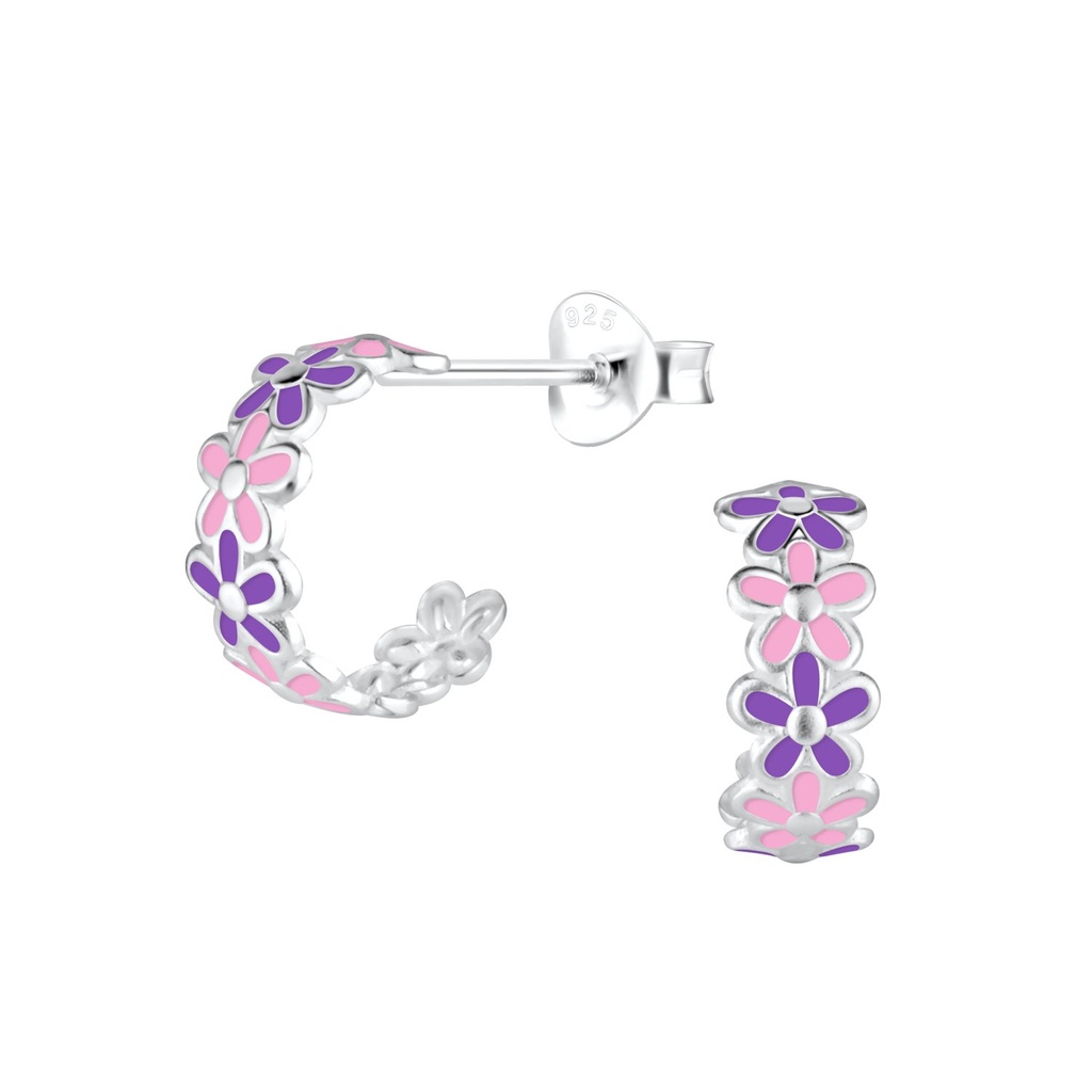 Puces d'oreilles demi-créole fleur en argent