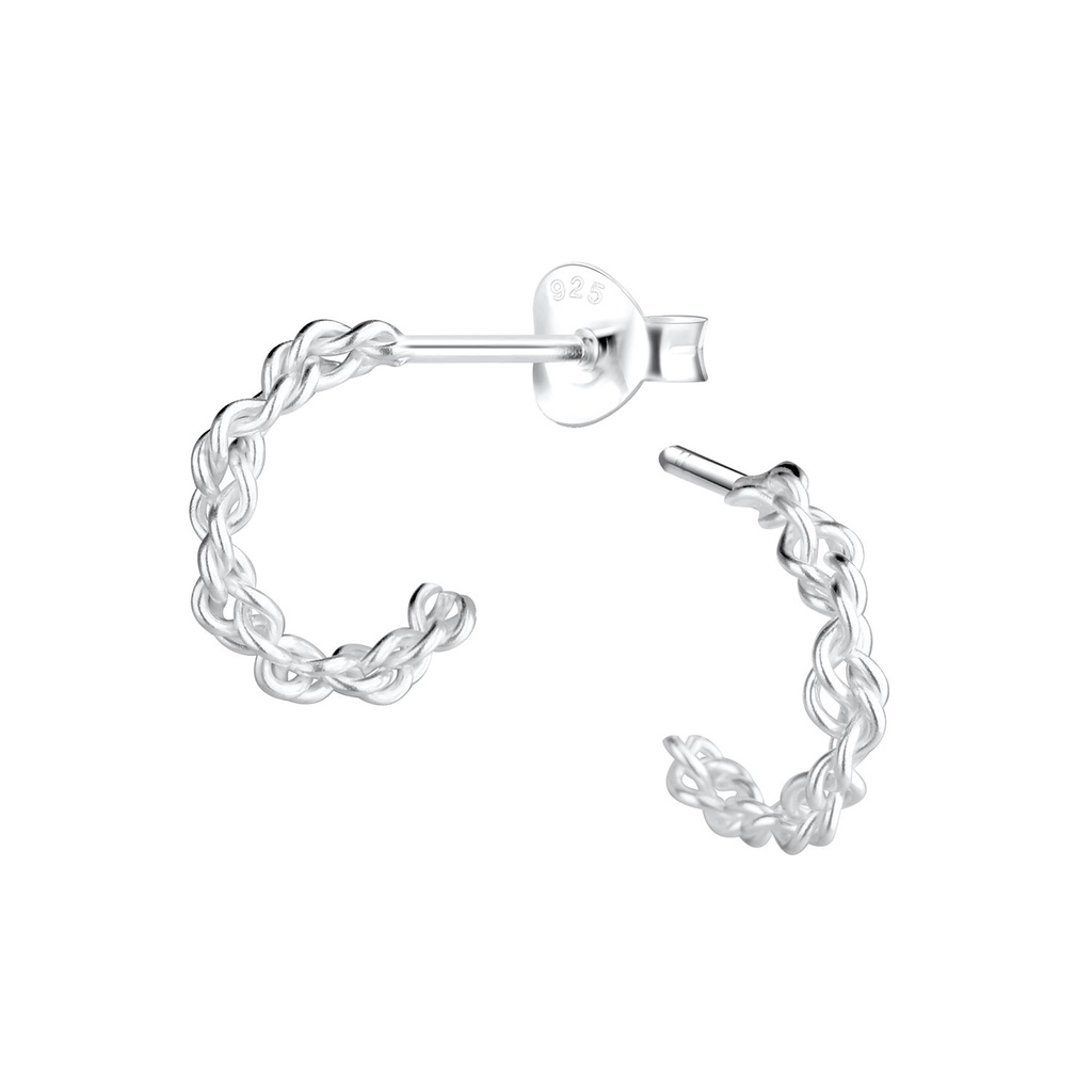 Silver Twisted Half Hoop Stud Earrings