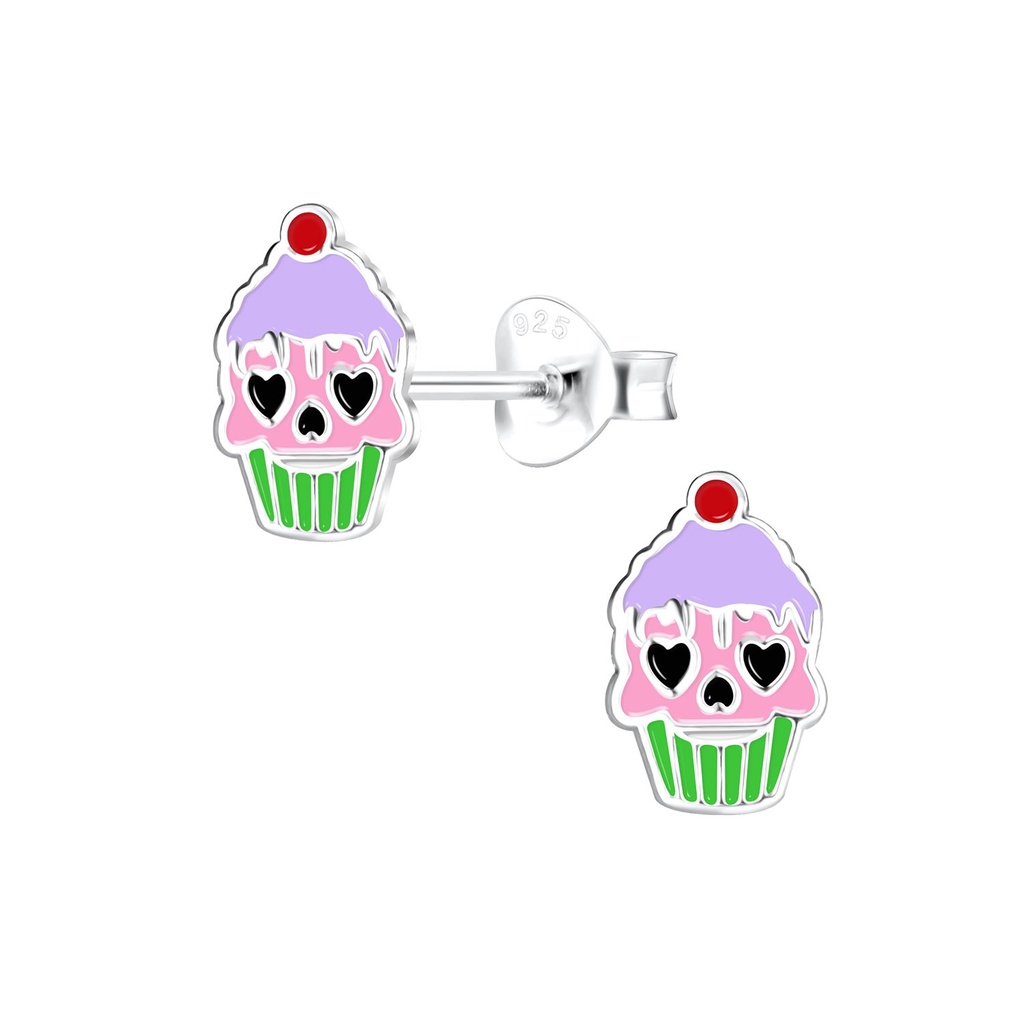 Silver Halloween Cupcake Stud Earrings
