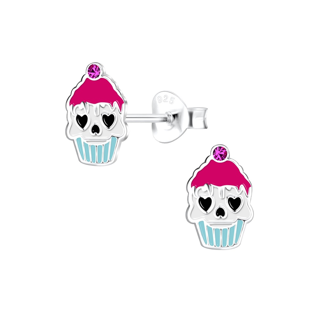 Silver Halloween Cupcake Stud Earrings