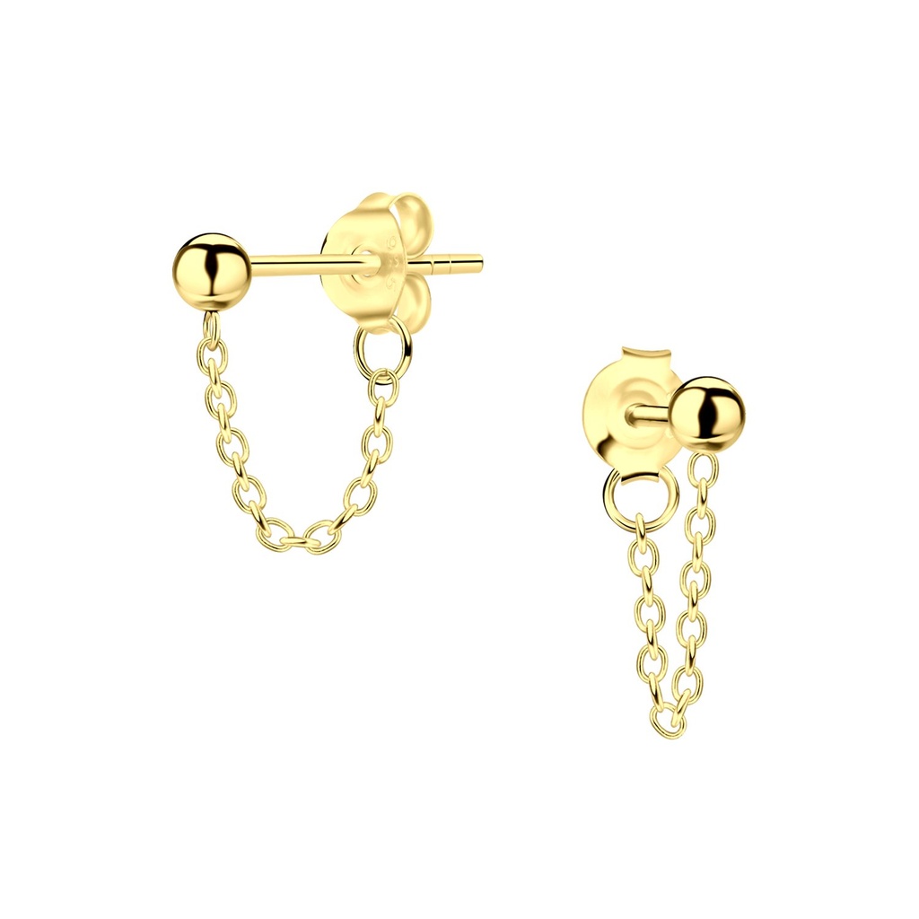 3mm Ball Silver Stud Earrings with Chain