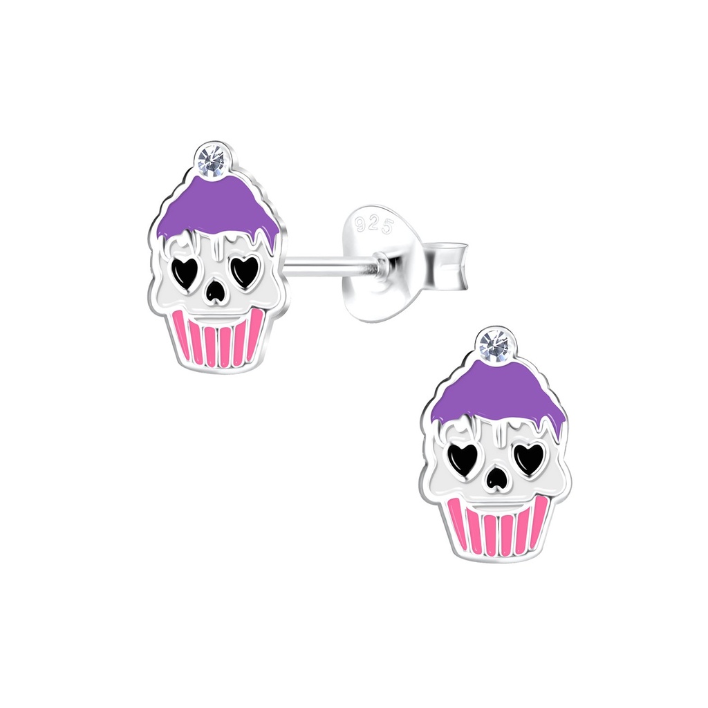 Silver Halloween Cupcake Stud Earrings