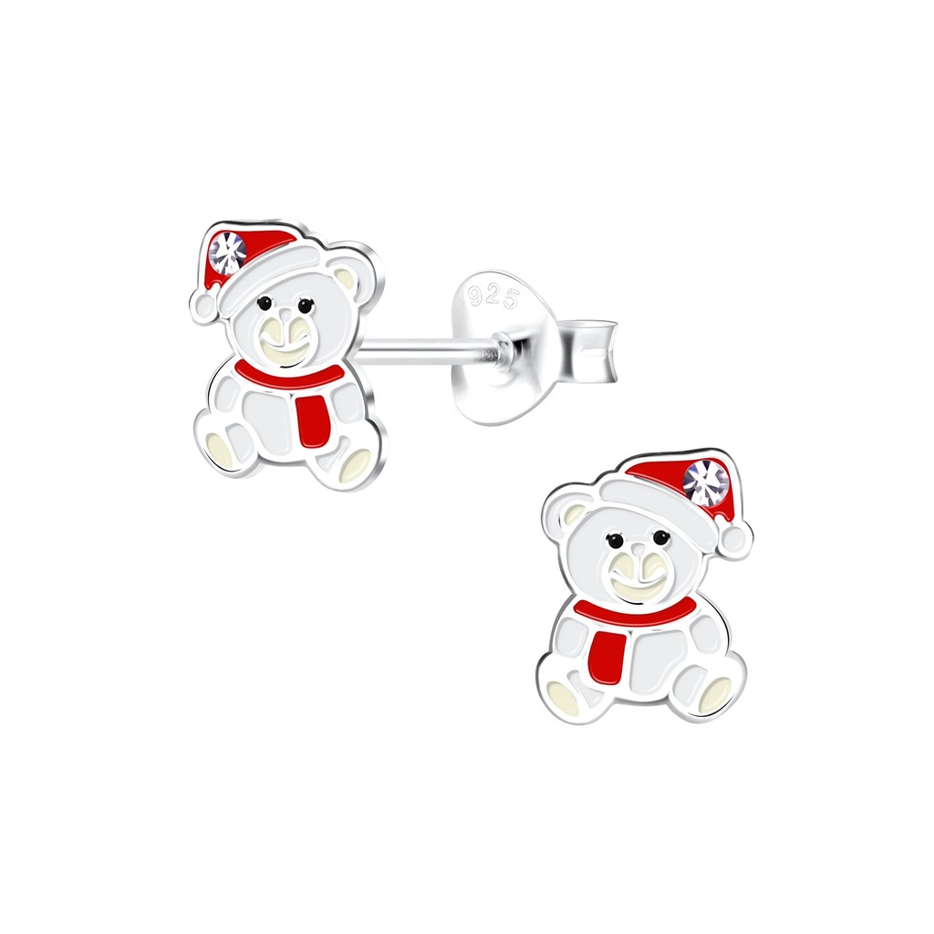Silver Christmas Bear Stud Earrings