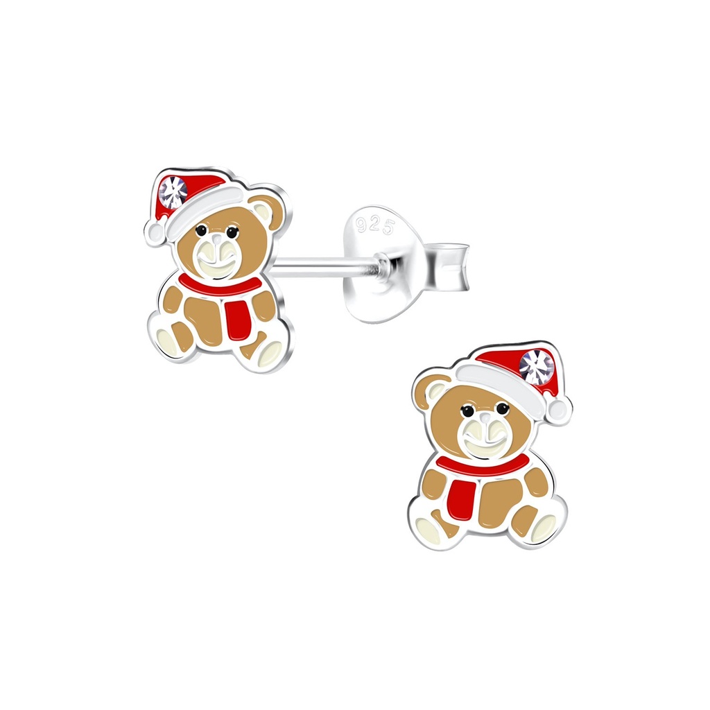 Puces d'oreilles ours de Noël en argent