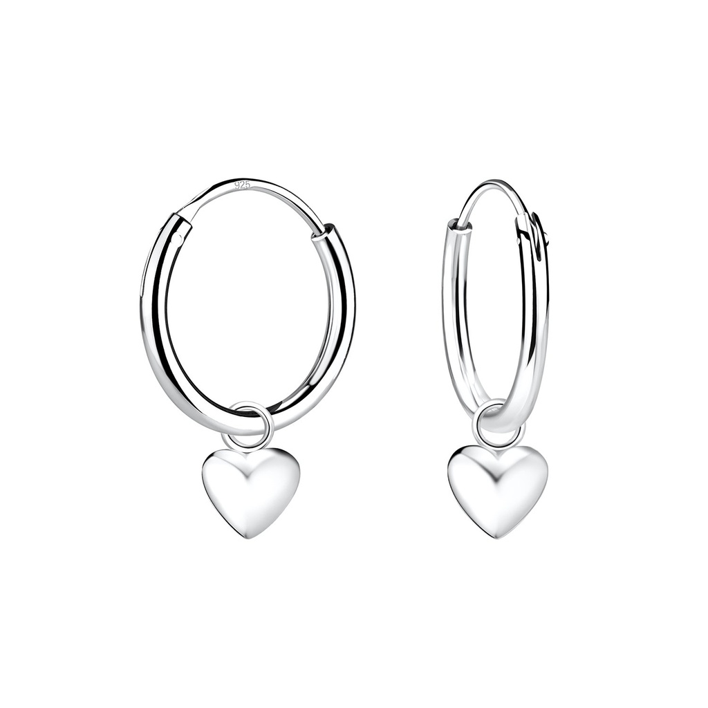 Silver Heart Charm Hoop Earrings
