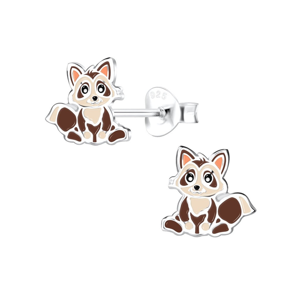 Silver Raccoon Stud Earrings