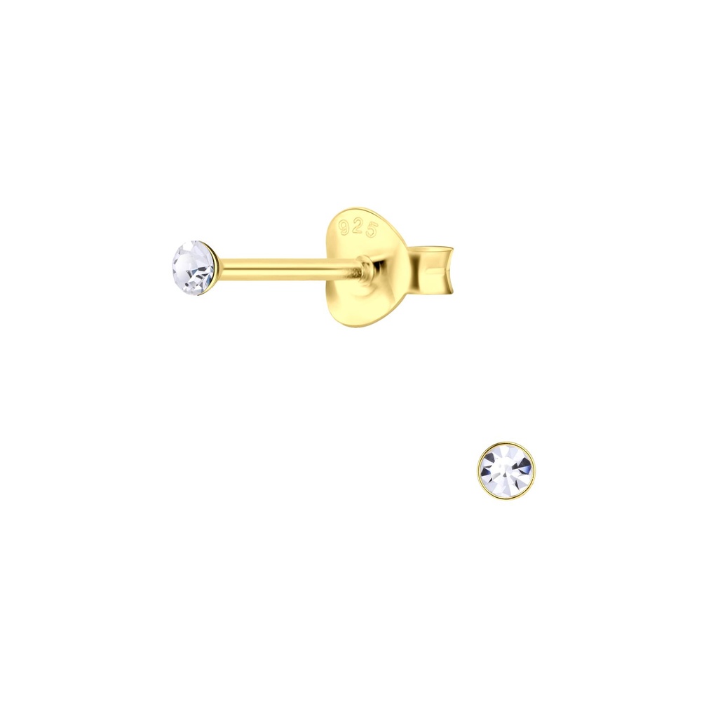 2mm Round Crystal Silver Stud Earrings