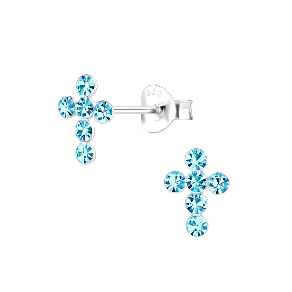 Silver Cross Crystal Stud Earrings