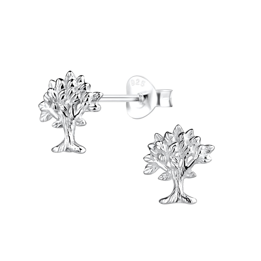 Puces d'oreilles arbre de vie en argent
