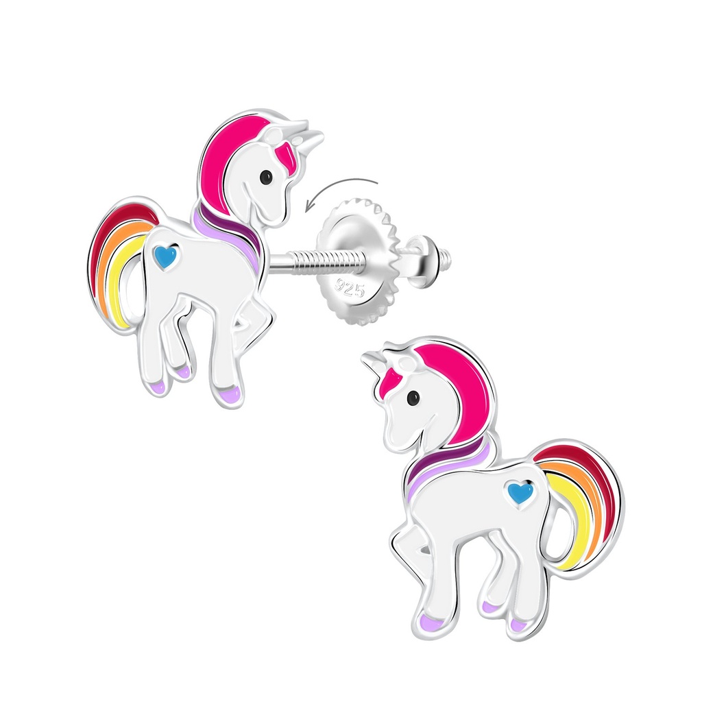 [10017533] Silver Unicorn Screw Back Earrings