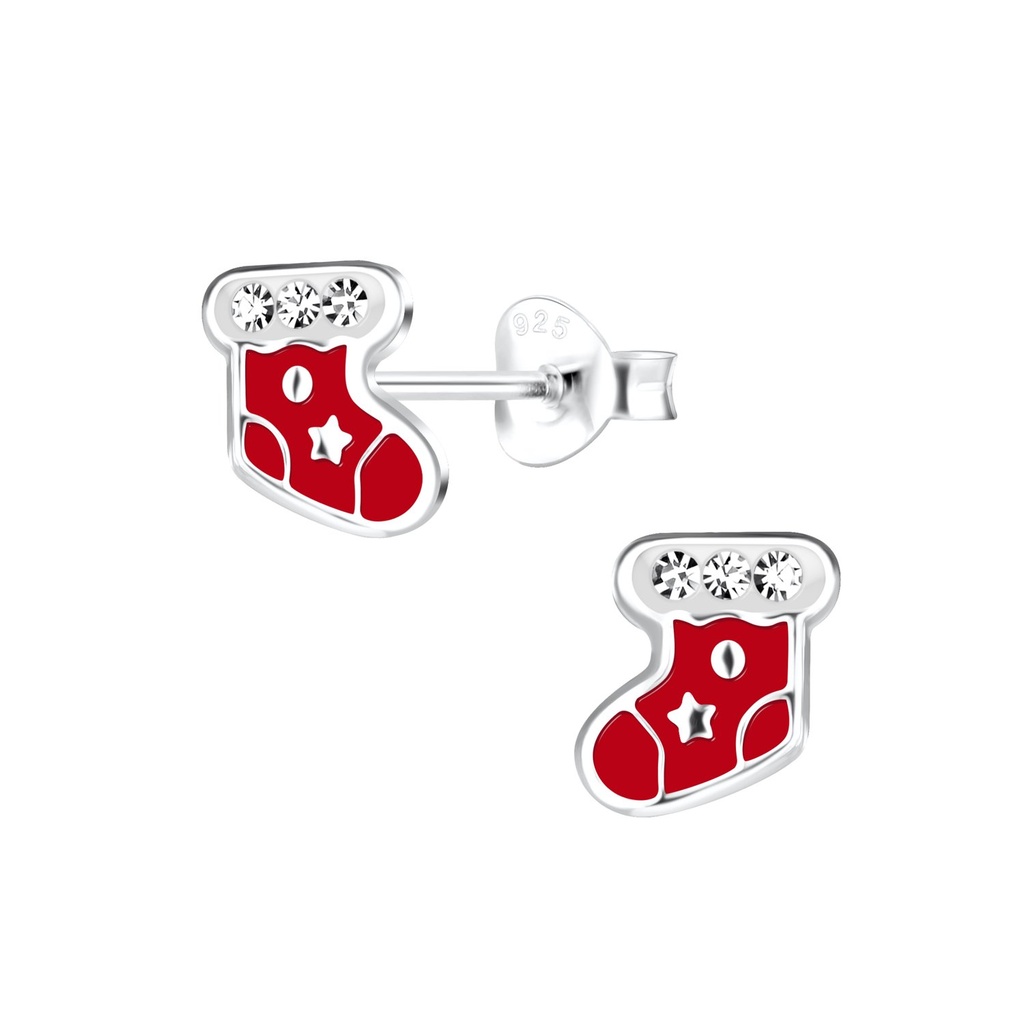 [10019674] Silver Christmas Stocking Stud Earrings